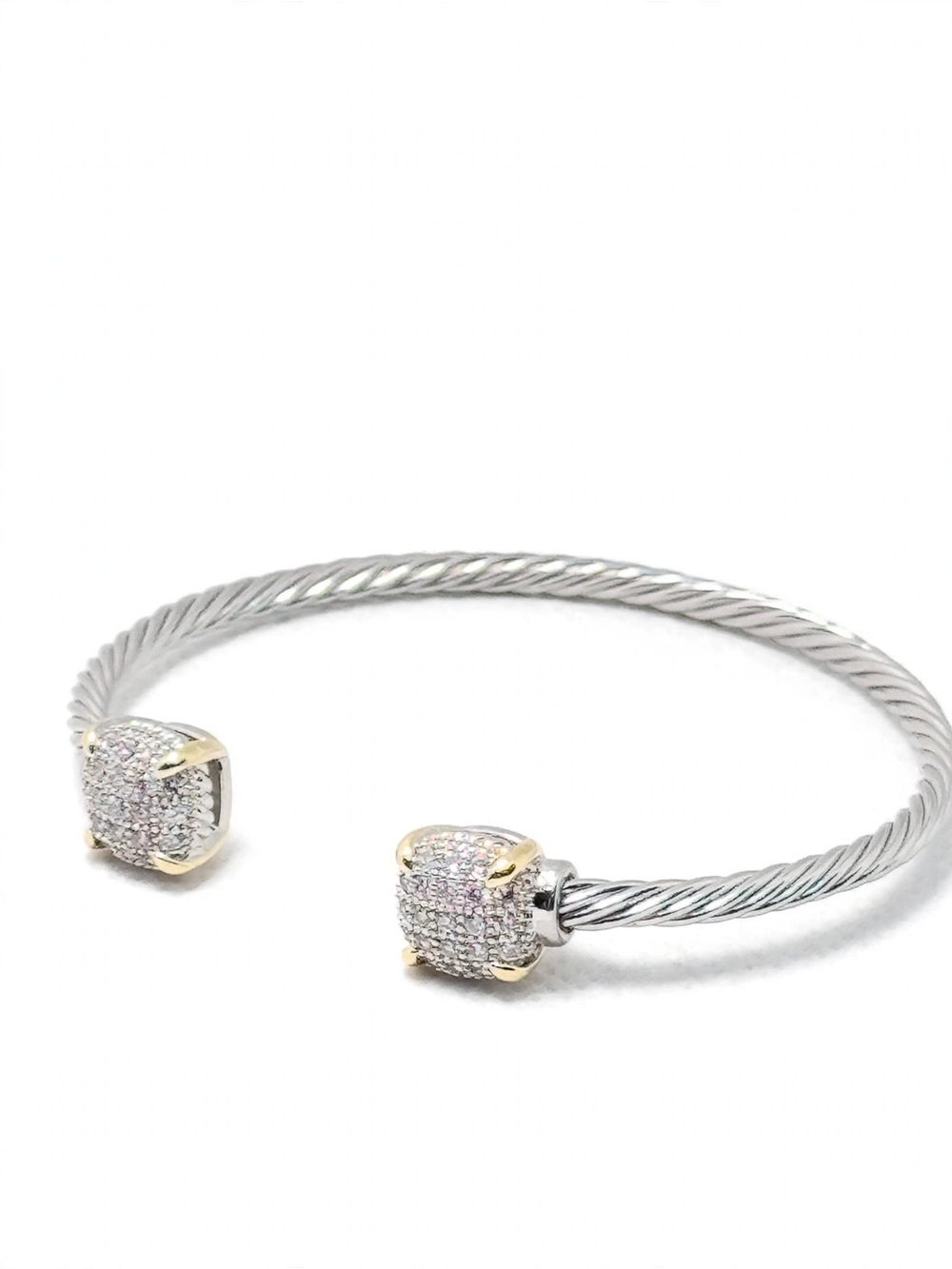 Ladies Open bangle bracelet with clear cubic zirconia.